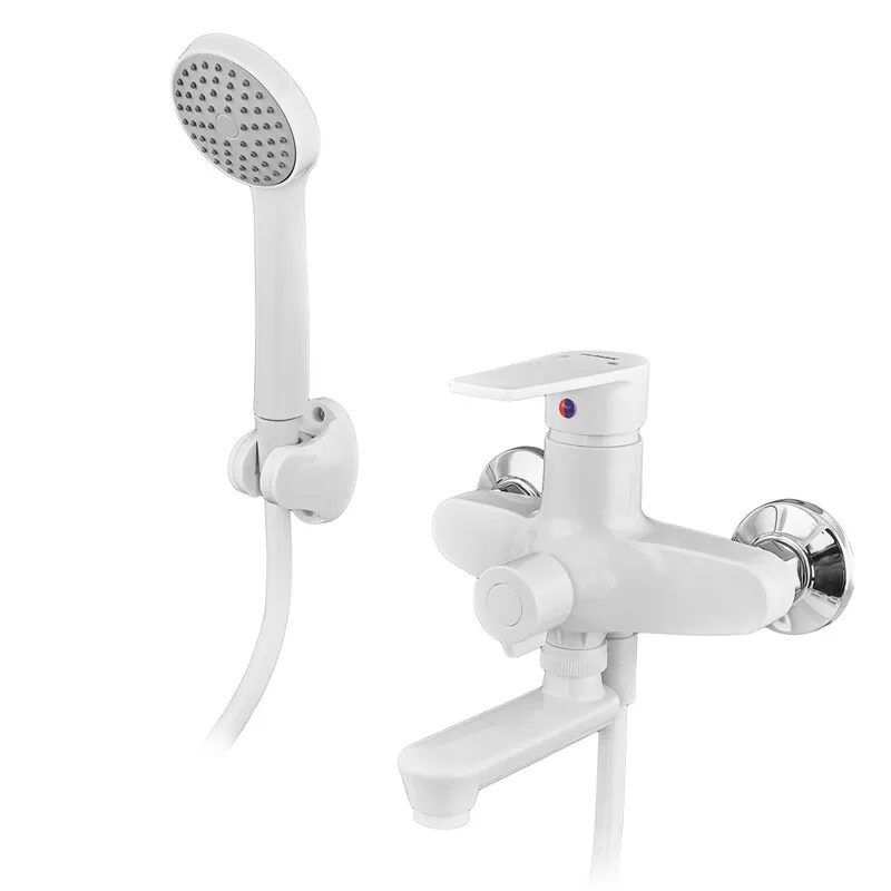 Змішувач для ванни PLAMIX OSCAR-008 EURO SET WHITE (зі шлангом, лійкою та кронштейном) (PM0698)