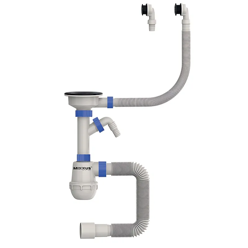 Сифон для кухні Mixxus SK-06-BL 3 1/2"x40 з пластиковою сіткою, відведенням для пральної машини, гнучким круг. переливом (MI8196)