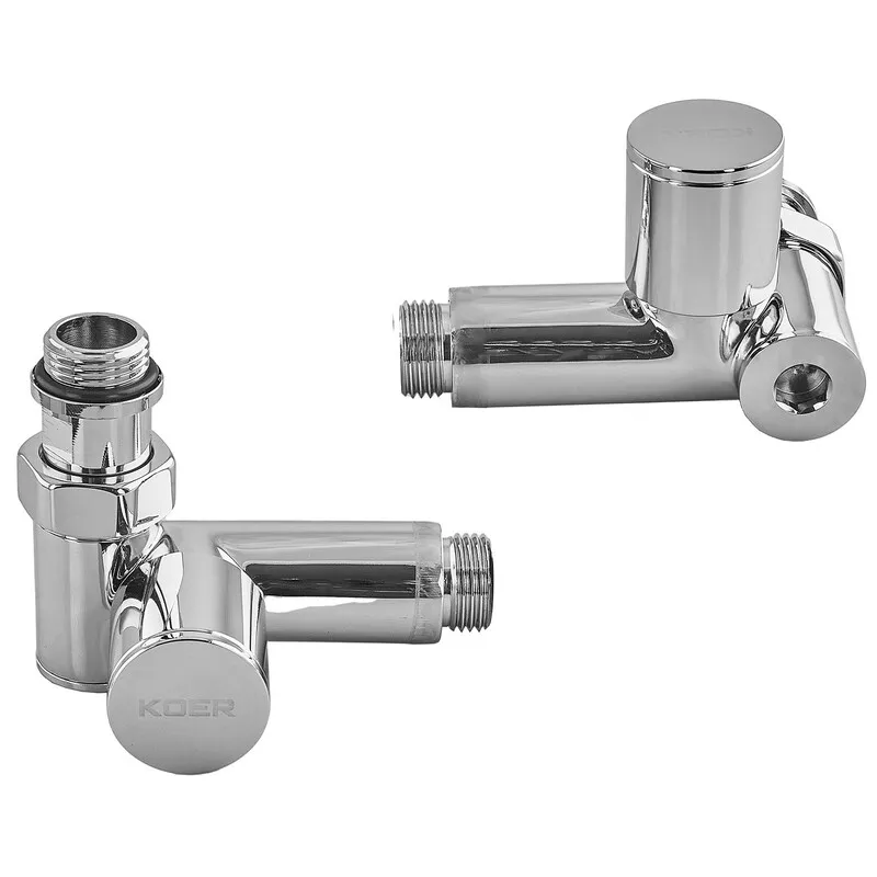 Комплект кранів для рушникосушки кутовий Koer KR.SET.551 - M1/2''xM1/2'' під ТЕН хромований (KR5841)