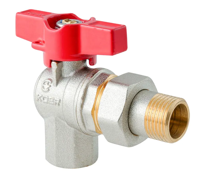 Кран з американкою кутовий Koer Extreme KE.228-20 - 3/4" ручка "метелик" червона (KR5764)
