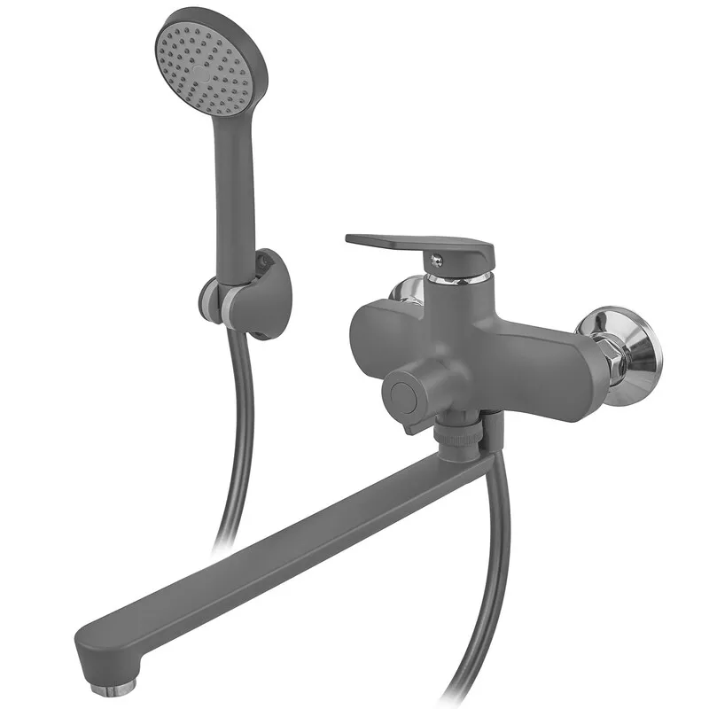 Змішувач для ванни Plamix Lucas-006 Euro SET Graphite (з шлангом, лійкою та кронш.) (Колір графіт) (PM6101)