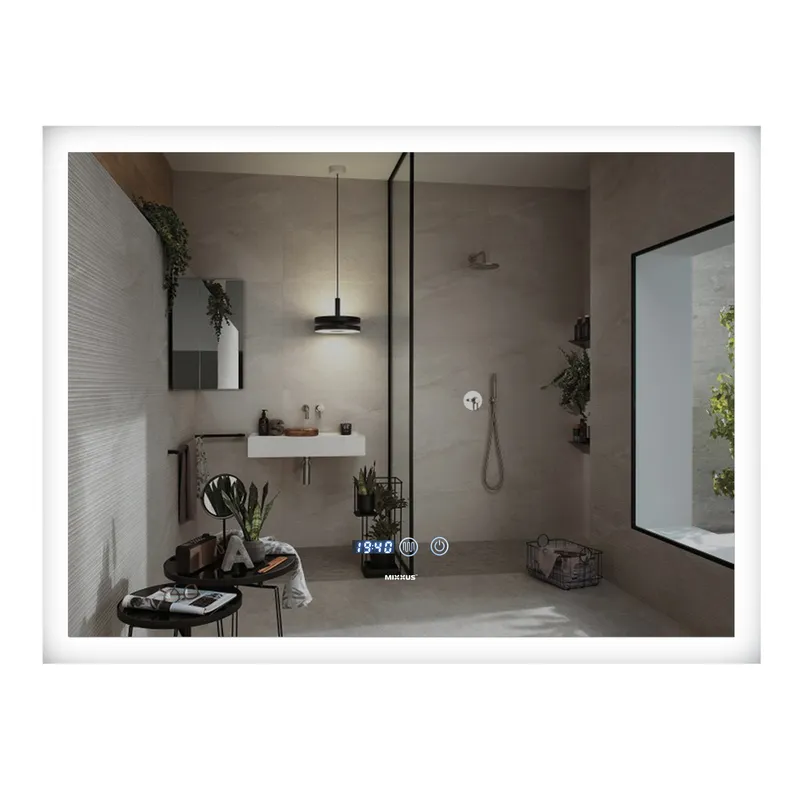 Дзеркало Mixxus FLAT MR04-100x80 з Led Touch, Anti-fog, димером, регулятором яскравості, годинником (MI6927)