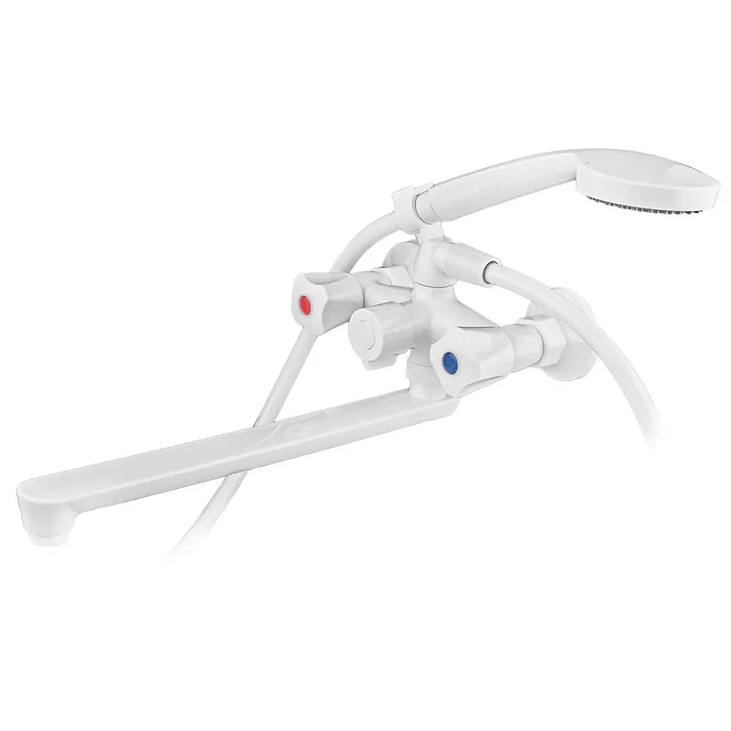 Змішувач для ванни PLAMIX OMEGA-140 EURO SET WHITE (со шлангом, лейкой и кронштейном) (MX9579)