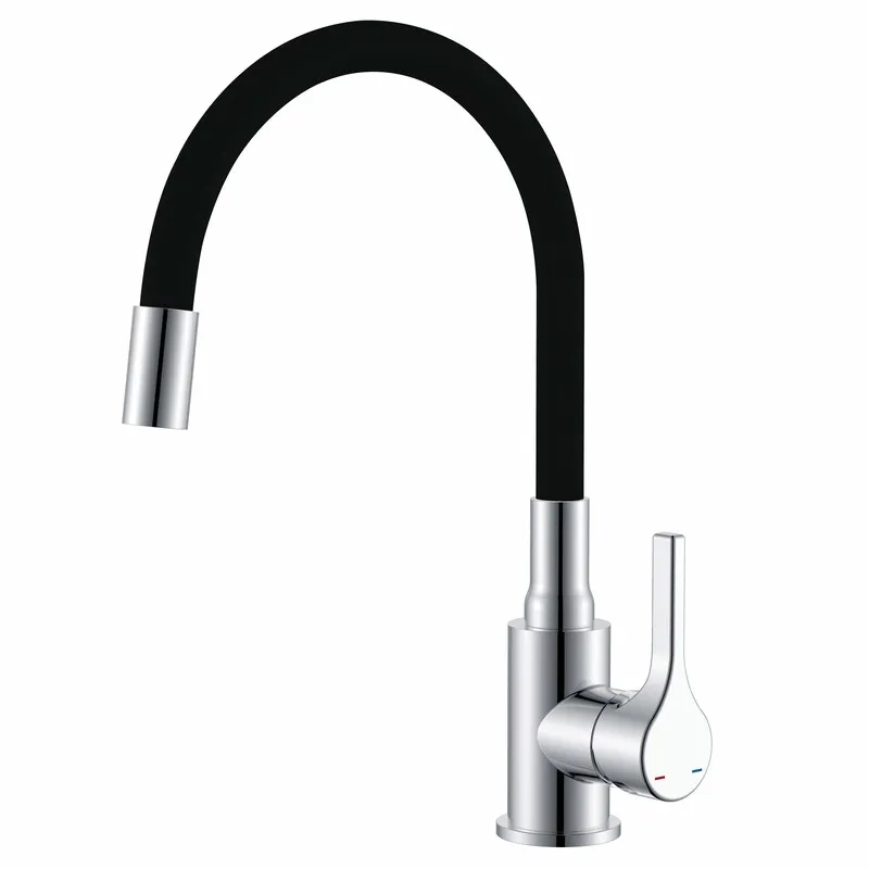 Змішувач для кухні Zerix Rex-011 Chrome Refl.Black з нерж. сталі (Колір хром+силік.вилив чорний) (ZX6127)