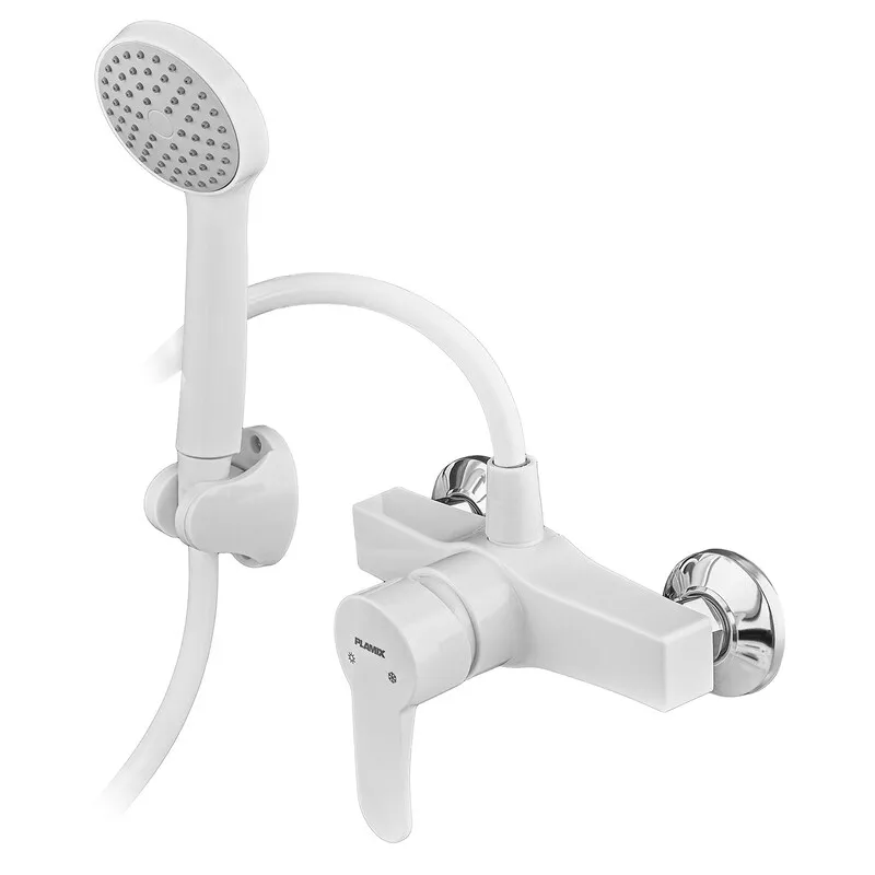 Змішувач для душа PLAMIX MARIO-003 SET WHITE (зі шлангом, лійкою та кронштейном) (MX1894)