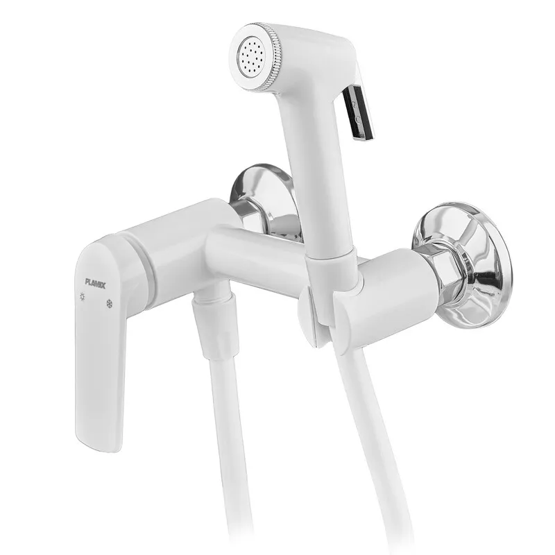 Змішувач для гігієнічного душу Plamix Lucas-222 SET White (з шлангом та лійкою) (Колір білий) (PM6104)