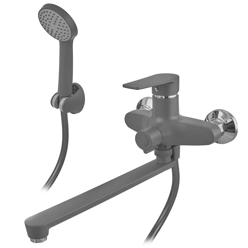 Змішувач для ванни Plamix Oscar-006 Euro SET Graphite (з шлангом, лійкою та кронш.) (Колір графіт) (PM6098)