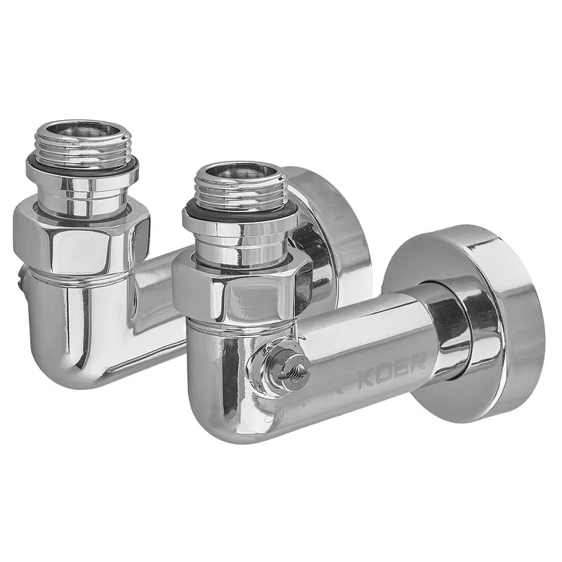 Комплект кранів для рушникосушки кутовий Koer KR.SET.550 - M1/2''xM1/2'' запірний, хромований (KR5840)