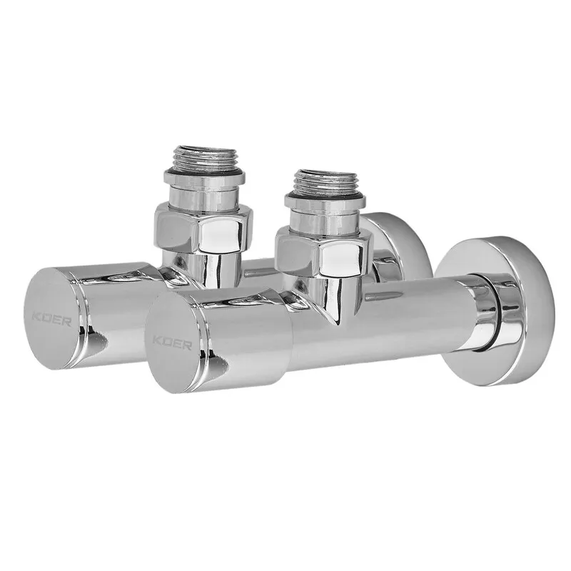 Комплект кранів для рушникосушки кутовий Koer KR.SET.533 - M1/2''xM1/2'' подовжений, хромований (KR5842)