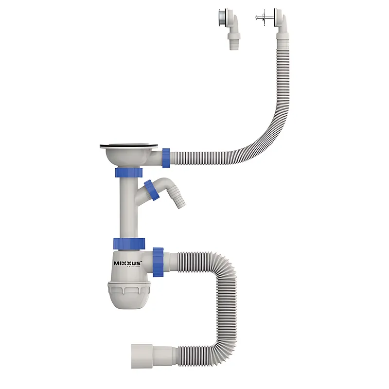 Сифон для кухні Mixxus SK-07-B 3 1/2"x40 з нерж.сіткою, відведенням для пральної машини, гнучким круг. переливом (MI8199)