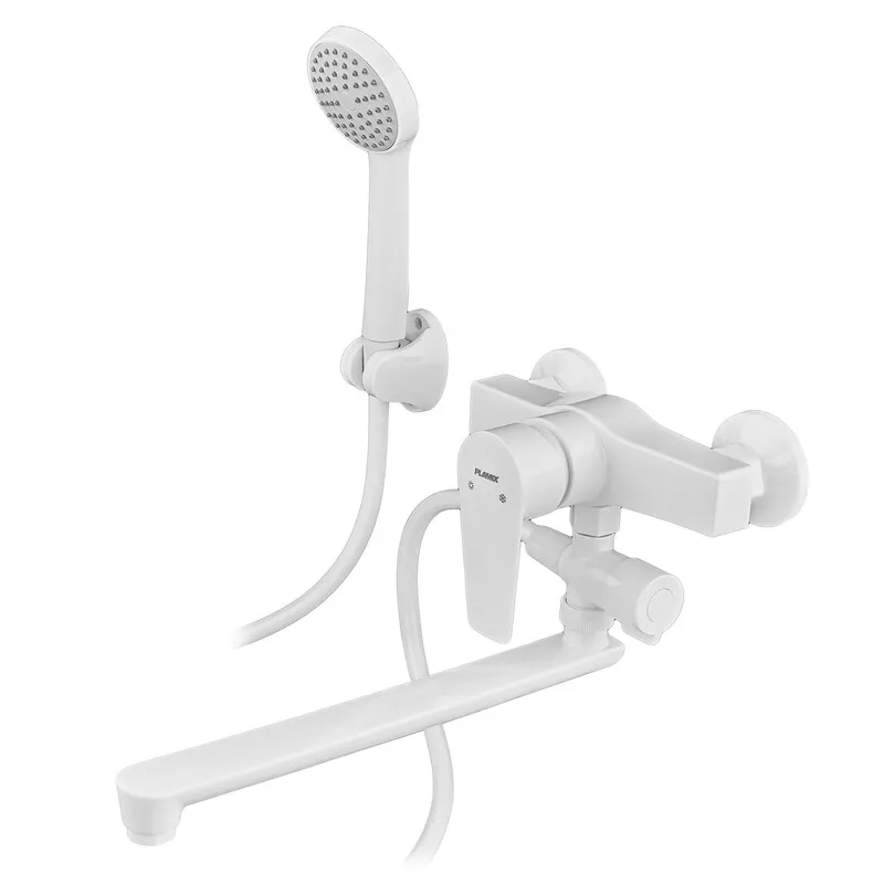 Змішувач для ванни PLAMIX OSCAR-006 SET WHITE (зі шлангом, лійкою та кронштейном) (PM0703)