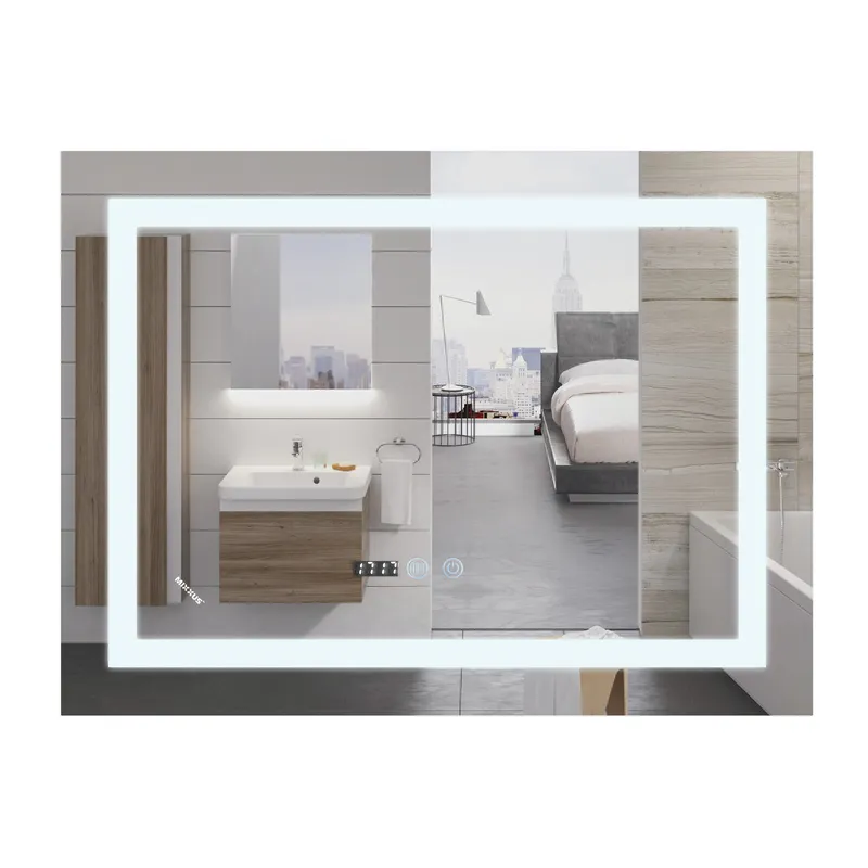 Дзеркало Mixxus WARM MR02-90x70-CASE з Led Touch, Anti-fog, димером, регулятором яскравості, годинником (MI6674)