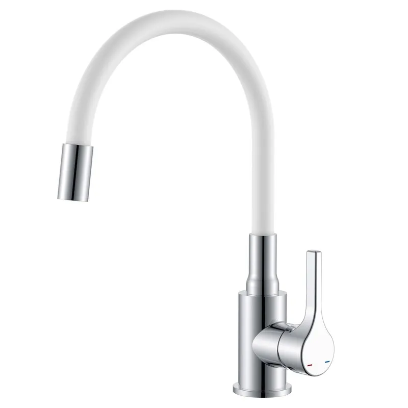 Змішувач для кухні Zerix Rex-011 Chrome Refl.White з нерж. сталі (Колір хром+силік.вилив білий) (ZX6129)