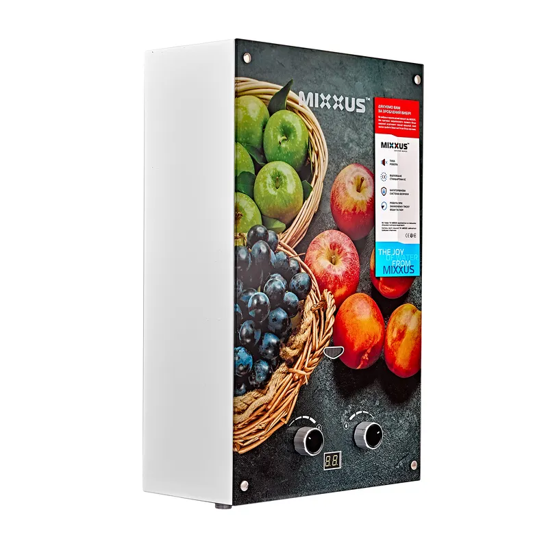 Газова колонка MIXXUS GWH-0310 BASIC GLASS димохідна 10 л/хв (панель зі скла з малюнком) (WH0024)