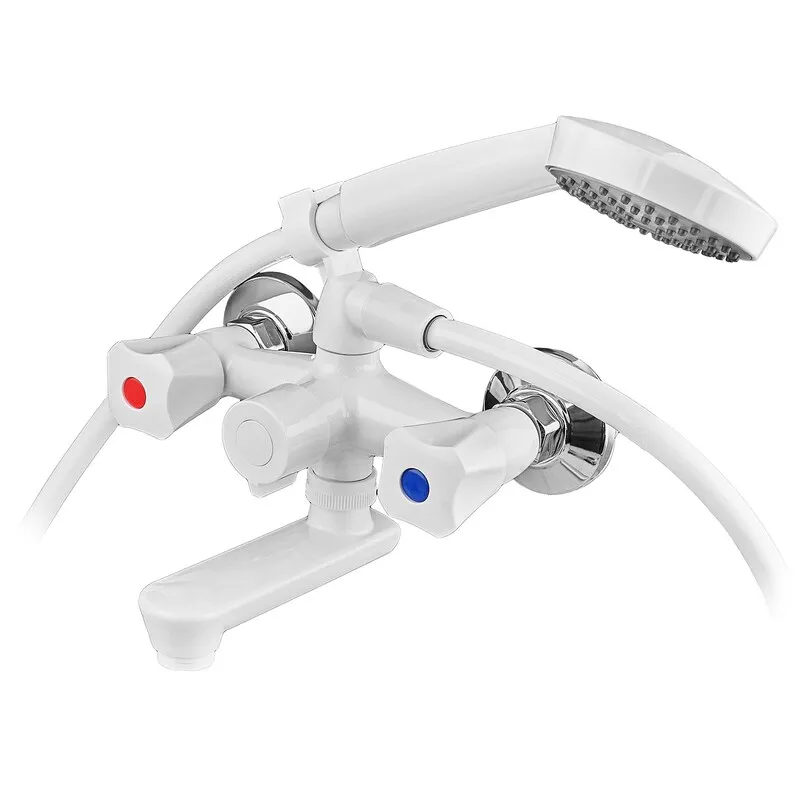 Змішувач для ванни PLAMIX OMEGA-142 EURO SET WHITE (зі шлангом, лійкою та кронштейном) (MX9699)
