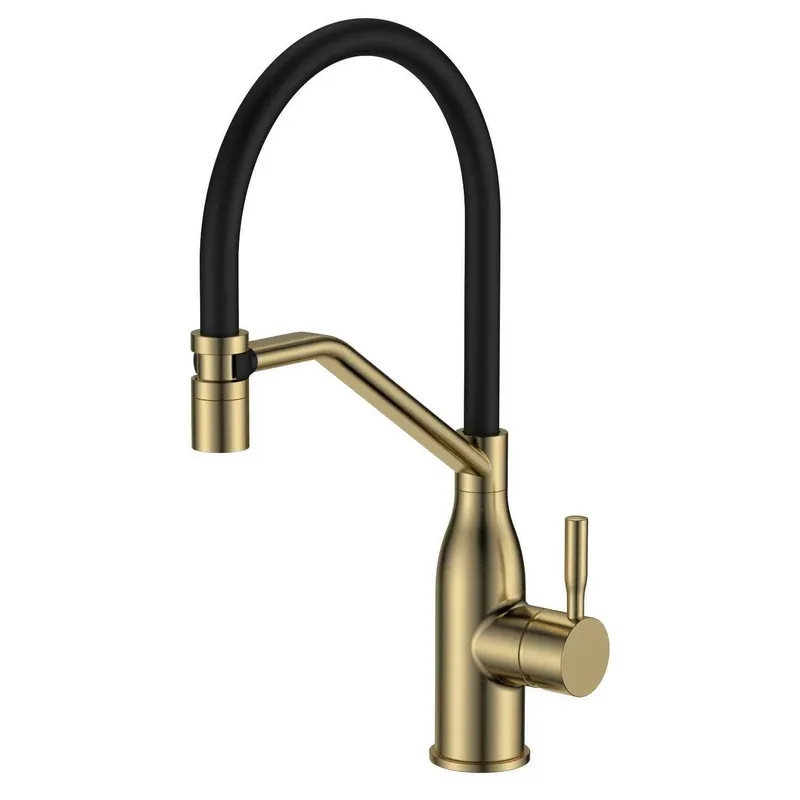Змішувач для кухні Mixxus Premium Gravity 017 (NUT) Brushed Gold Refl.Black (Матове золото+сил.вилив чорний) (MI8410)
