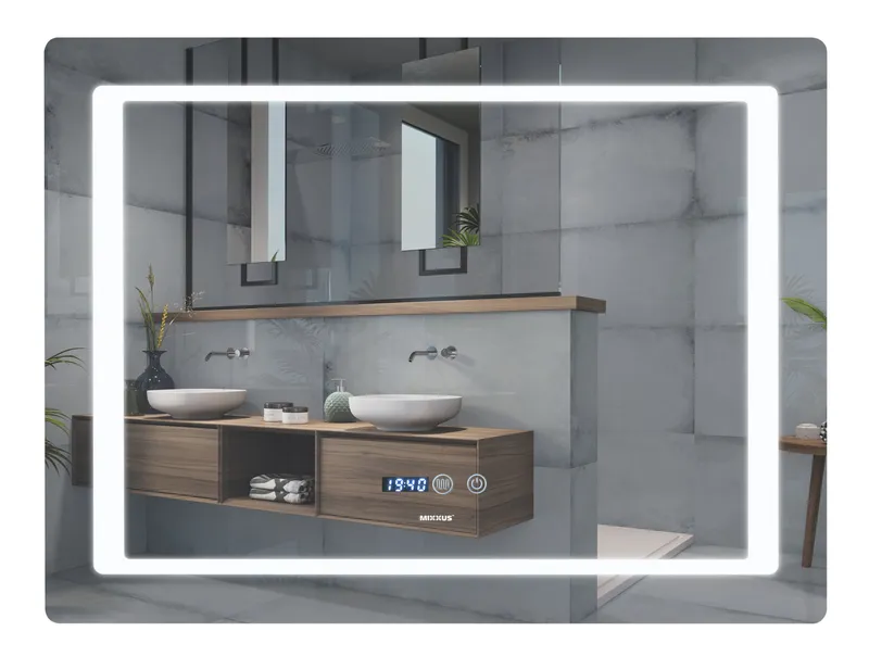 Дзеркало Mixxus STYLE MR03-90x70 з Led Touch, Anti-fog, димером, регулятором яскравості, годинником (MI6007)
