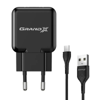 Зарядний пристрій Grand-X USB 5V 2.1A + cable USB to USB-C black (CH-03T)