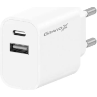 Зарядний пристрій Grand-X 1xUSB-C + 1xUSB 21W OCP white (CH-21W)