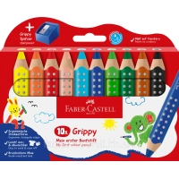 Олівці кольорові Faber-Castell Jumbo Grippy акварельні, 10 кольорів + стругачка (110636) (33043)