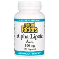 Вітамінно-мінеральний комплекс Natural Factors Альфа-ліпоєва кислота, 100 мг, Alpha-Lipoic Acid, 120 капсул (NFS-02096)