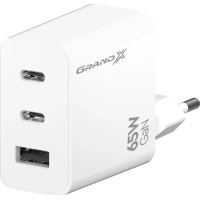 Зарядний пристрій Grand-X GaN 2xUSB-C + 1xUSB 65W PD3.0 QC4.0 AFC SCP FCP white (CH-990W)