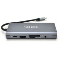 Концентратор VEGGIEG USB-C 7-in-1 USB-C + 3xUSB 3.0 + HDMI + VGA + SD/TF + RJ45 0.1m silver (TC10-U)
