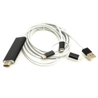 Кабель мультимедійний HDMI M to Lightning + USB-C + Micro 5P 1.0m + USB for power PowerPlant (CA911912)