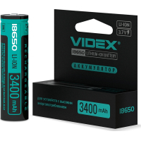 Акумулятор 18650 3400mAh Li-Ion, protect, color box/1шт Videx (18650-P/3400/1CB)