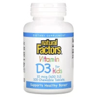Вітамінно-мінеральний комплекс Natural Factors Вітамін D3 для дітей, 400 МО, смак полуниці, Vitamin D3 for Kids, 100 (NFS-01059)