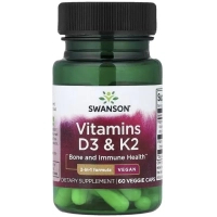 Вітамінно-мінеральний комплекс Swanson Вітаміни D3 та K2, Vitamins D3 & K2, 60 веганських капсул (SWV11809)