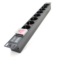 Силовий блок 19" 8 розеток, без кабеля, вимикач, алюм. корпус PiPo (PP8PDUGRC14)