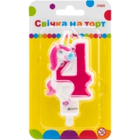Свічка Maxi двостороння "4" із зображенням єдинорога висотою 7,62 см (MX622066-4)