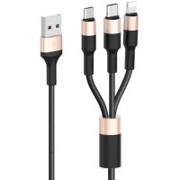 Дата кабель USB 2.0 AM to Lightning + USB-C + Micro 5P 1.0m 2A nylon X26 black+gold HOCO (6957531080275)