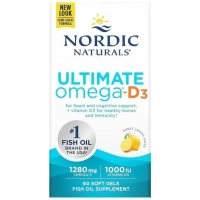 Вітамінно-мінеральний комплекс Nordic Naturals Омега-3 та вітамін D3, 1280 мг та 25 мкг (1000 МО), смак лимона, Ultima (NOR-01794)