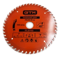 Круг відрізний GTM 210×30мм, 48 зубів, по дереву (SBW-21048)