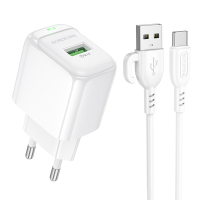 Зарядний пристрій BOROFONE 1xUSB QC3.0 18W + cable UAB-A to USB-C BAS42A white (6941991113802)