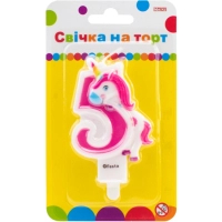 Свічка Maxi двостороння "5" із зображенням єдинорога висотою 7,62 см (MX622066-5)