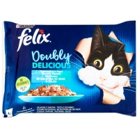 Вологий корм для кішок Purina Felix Doubly Delicious з лососем, сардиною, фореллю та скумбрією 4х85 г (7613287487391)