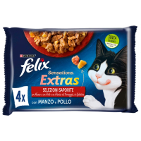 Вологий корм для кішок Purina Felix Sensations Extras з яловичиною та куркою 4х85 г (7613287487377)
