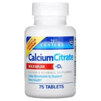 Вітамін 21st Century Кальцій Цитрат та вітамін D3, Calcium Citrate + D3 Maximum, 75 таблеток (CEN-27492)