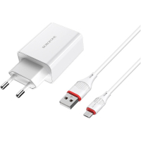 Зарядний пристрій BOROFONE BA21A Long Journey USB QC3.0 + cable USB to Micro 5P 18W White (6931474702470)