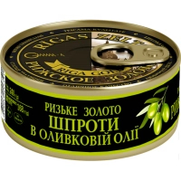 Рибні консерви Ризьке золото Шпроти в оливковій олії 240 г з ключем (4820062447591)