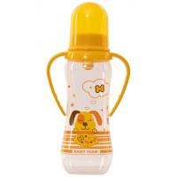 Пляшечка для годування Baby Team з латексною соскою і ручками 250 мл 0+ (1311_собачка_желтая)