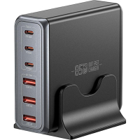 Зарядний пристрій Essager 3xUSB-C + 3xUSB-A 85W GaN black (EZC85W-SXB0G-Z)