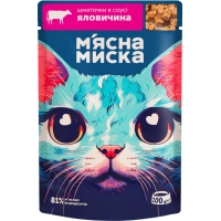 Вологий корм для кішок М'ясна Миска шматочки в соусі з яловичиною 100 г (4820255192376)