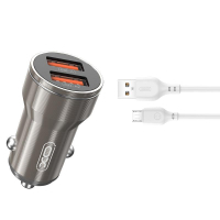 Зарядний пристрій XO CC48 2.4A/2 USB + microUSB Grey (XO-CC48m-GR)