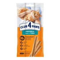Ласощі для котів Club 4 Paws М'ясна паличка з куркою та тунцем 3х5 г (4820269144668)