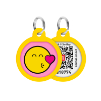 Адресник для тварин WAUDOG Smart ID з QR паспортом "Смайли на рожевому", коло 25 мм (225-0187)