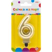Свічка Maxi золотиста двостороння "6" у вигляді надувної кульки висотою 7,62 см (MX622095G-6)